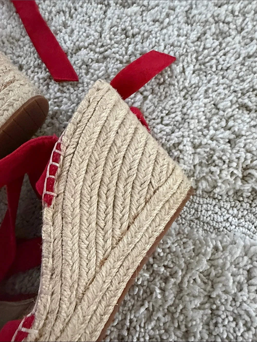 Kenneth Cole Red Espadrille Wedge Sandals with Ankle Wrap